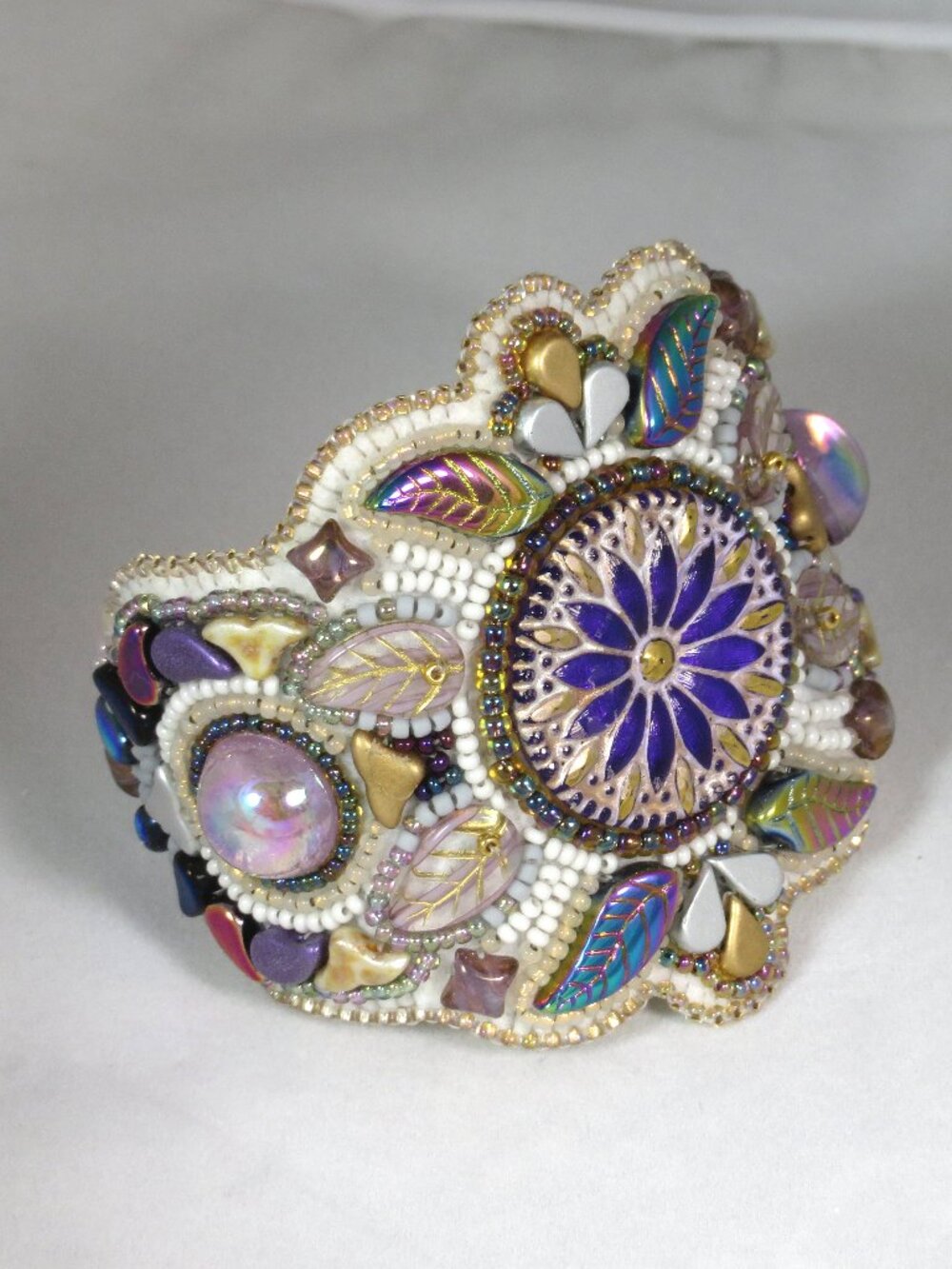 Iridescent Bead Embroidered bracelet